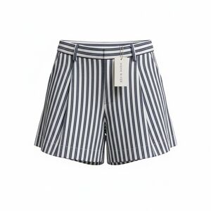 Moon River Navy & White Striped High-Rise Pleated Shorts